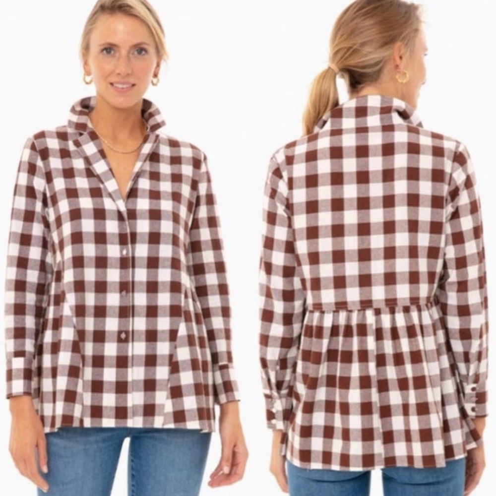 Tuckernuck Pomander Place Gingham Button‎ Down Shirt Size XS Plaid Brown Cotton
